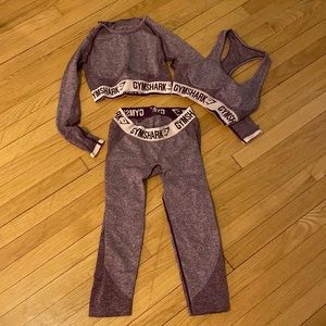 Gymshark Flex Set: Bra, Leggings & Longsleeve Crop Top Purple Size Small